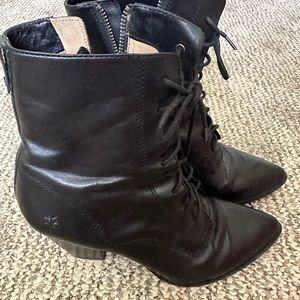 Frye Victorian Black Lace Up Heeled Boots